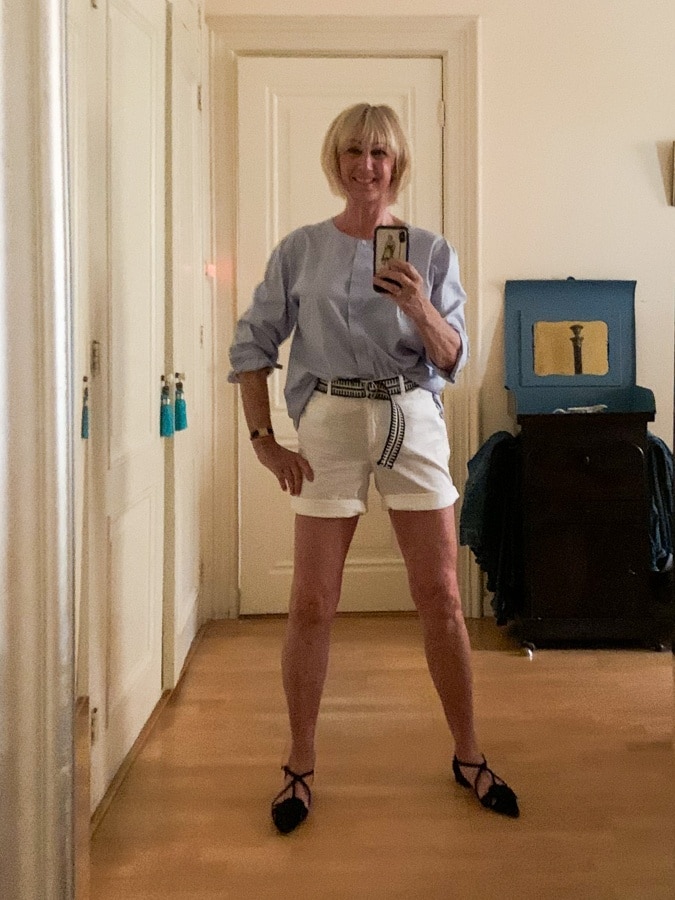 Shorts with baby blue shirt