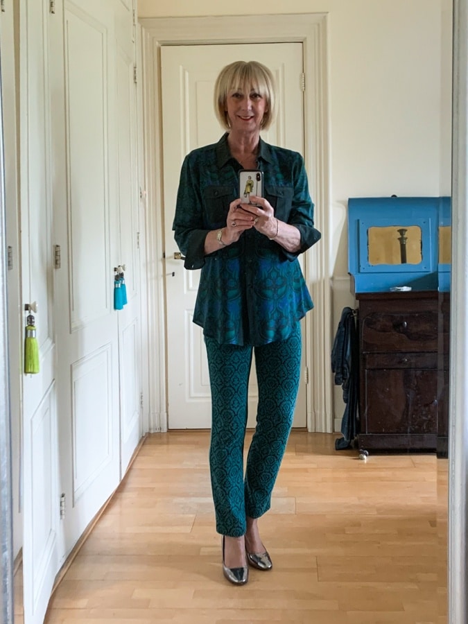 blue and green shirt and trousers Max Mara