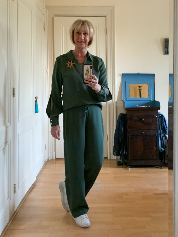 Green trousers and top co-ord