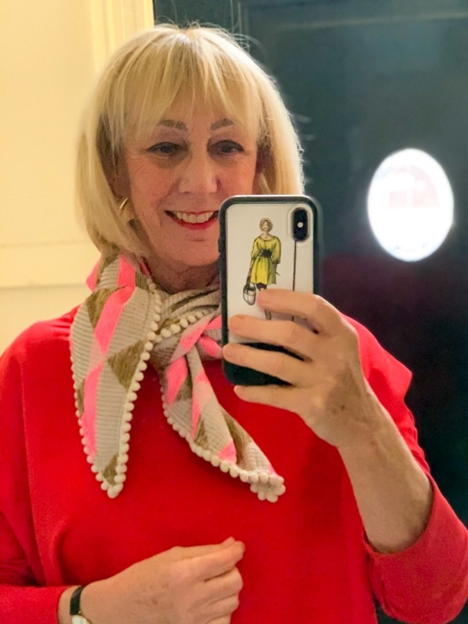 POM scarf tied differently