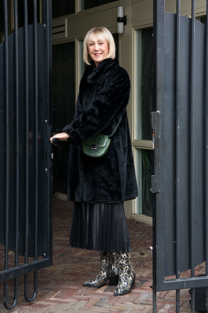 Black faux fur coat