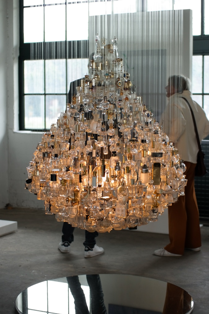 Chandelier made with perfume bottles