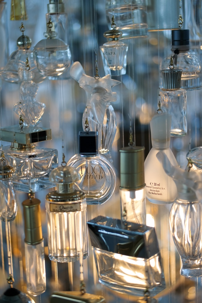 details of the perfume bottle chandelier