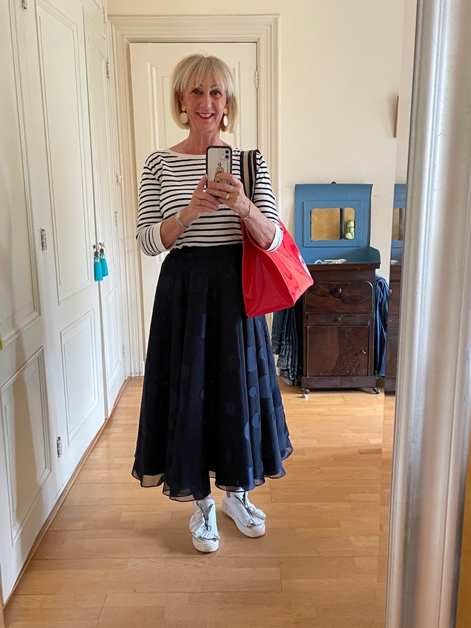 Wide blue skirt