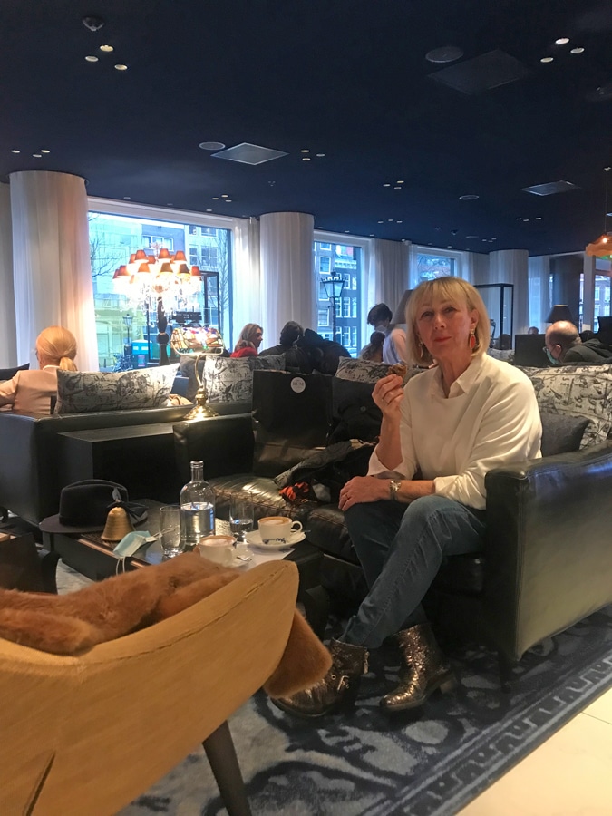 Having a cappuccino