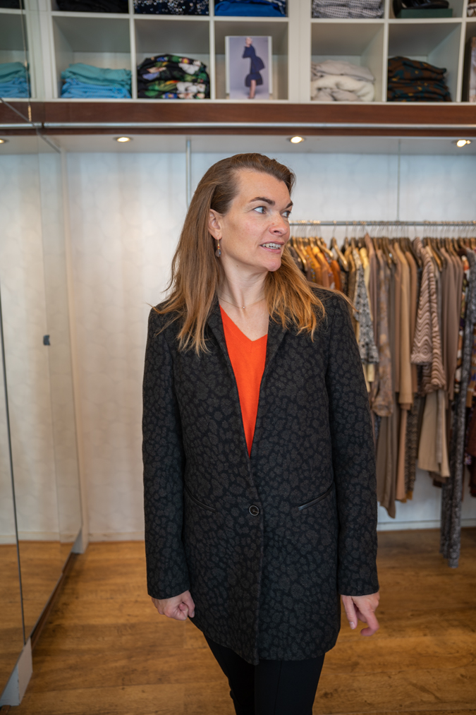 Anke with her new second-hand jacket