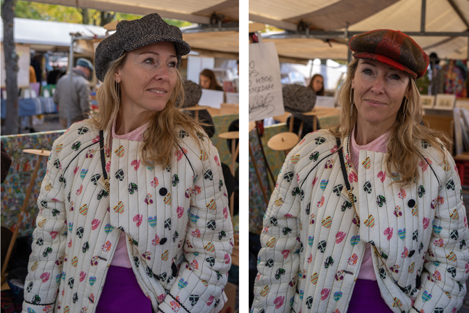 Sabine trying on caps
