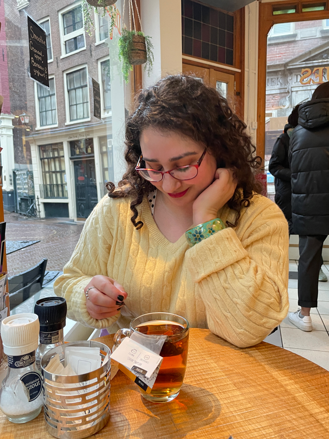 Selina having tea