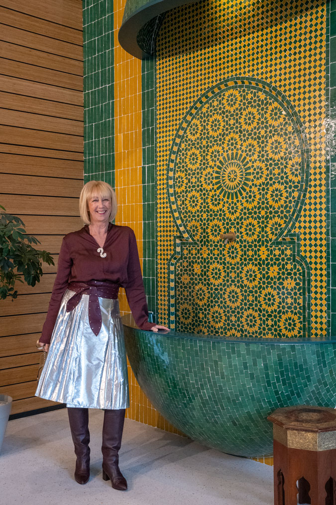 Silver skirt with a burgundy blouse