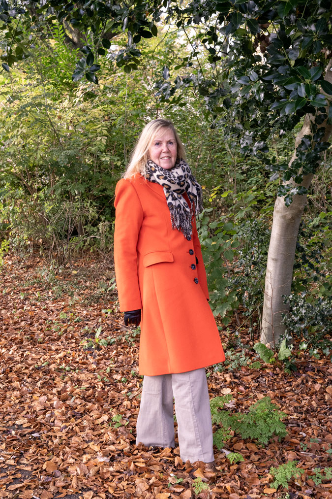 Marjolein in an orange coat